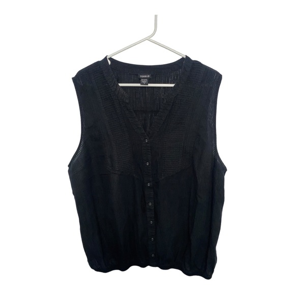 torrid Tops - Torrid Black Button Down Pleated Detail Sleeveless Airy Blouse Top | Size 3X